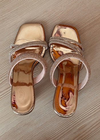 36 Beden Rose gold Cam Topuklu Kadın Abiye topuklu terlik