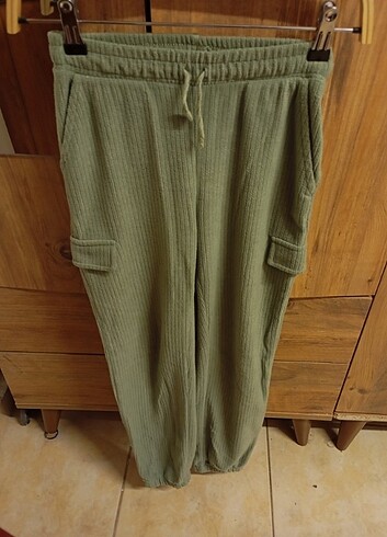 9 Yaş Beden yeşil Renk Beli Lastikli Basic Polar Kız Çocuk Jogger Eşofman Altı