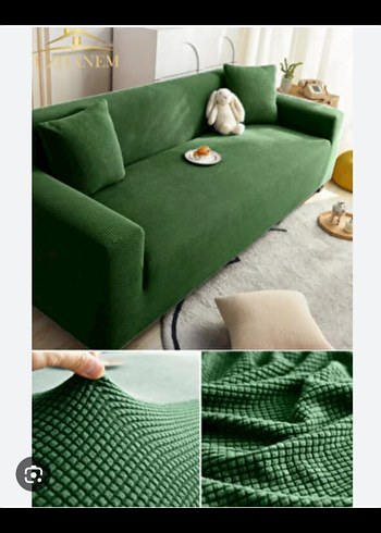 Düz Yeşil koltuk takımı Örtüsü - Görsel 3