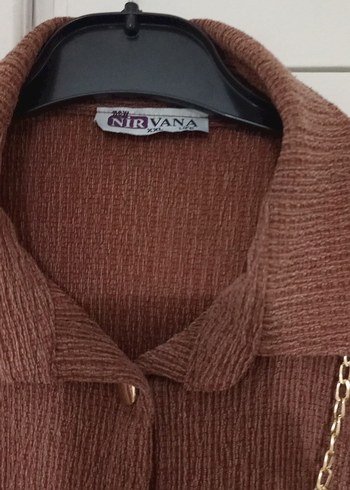 Zincir Detaylı Uzun Kahverengi Triko Elbise - Görsel 6