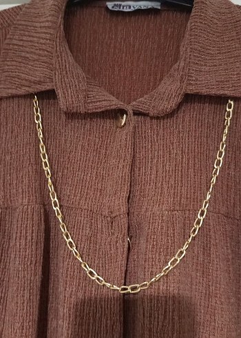 Zincir Detaylı Uzun Kahverengi Triko Elbise - Görsel 5
