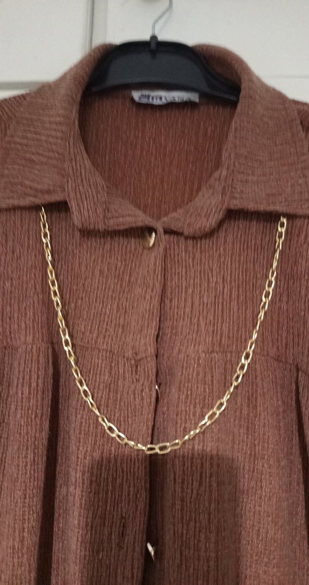 Zincir Detaylı Uzun Kahverengi Triko Elbise - Görsel 4