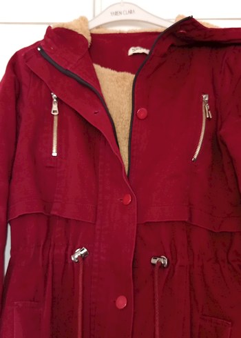 Bordo Düğmeli Uzun Kadın Kaban - Görsel 7