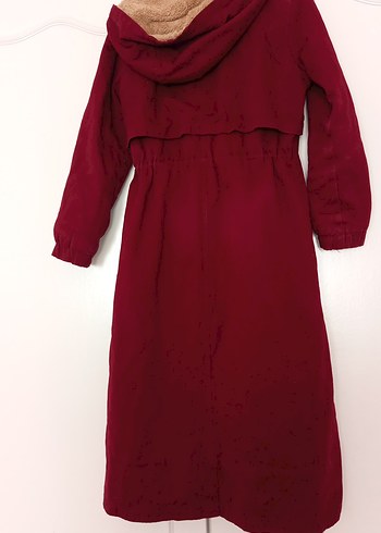 Bordo Düğmeli Uzun Kadın Kaban - Görsel 10