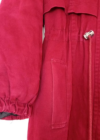 Bordo Düğmeli Uzun Kadın Kaban - Görsel 4