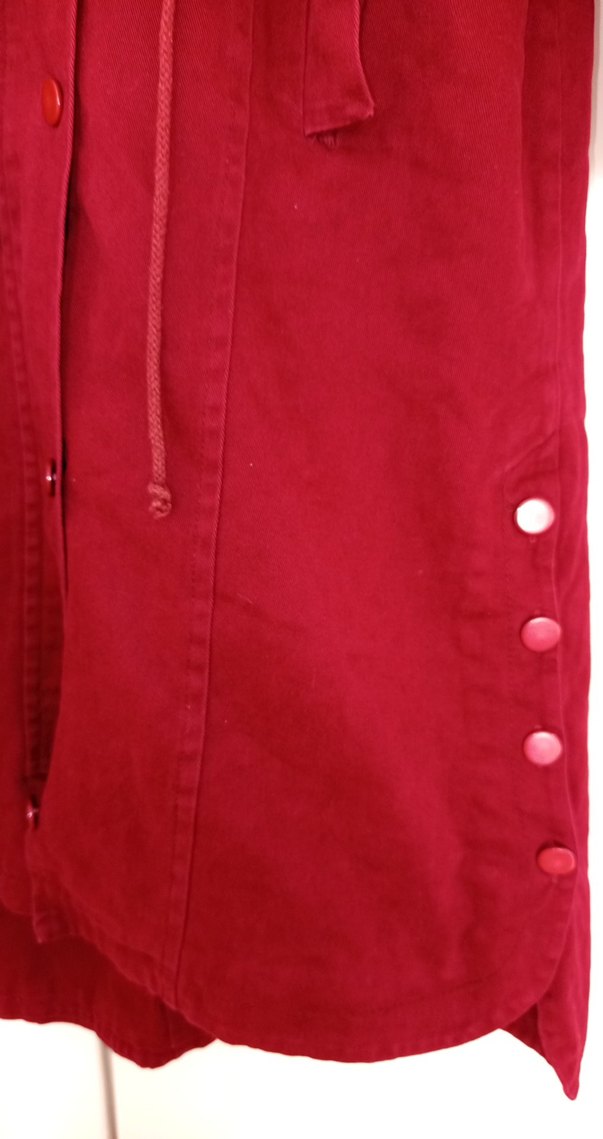 Bordo Düğmeli Uzun Kadın Kaban - Görsel 5