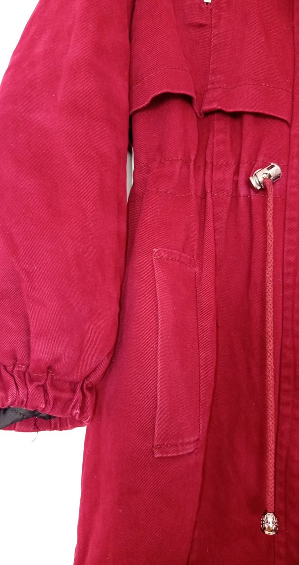 Bordo Düğmeli Uzun Kadın Kaban - Görsel 4