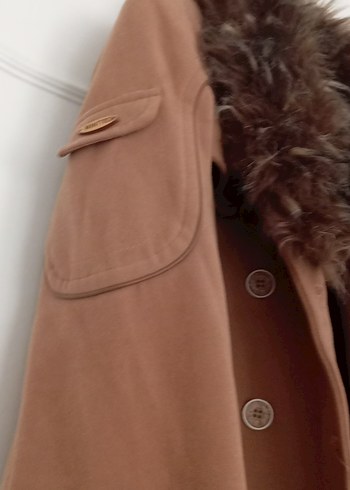 Kahverengi Kadın Süet Uzun Kürklü Kaban - Görsel 6