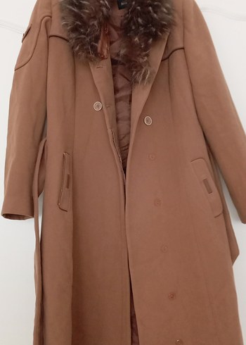Kahverengi Kadın Süet Uzun Kürklü Kaban - Görsel 2