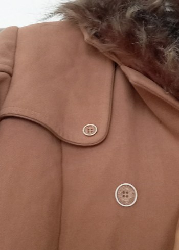 Kahverengi Kadın Süet Uzun Kürklü Kaban - Görsel 7