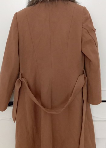 Kahverengi Kadın Süet Uzun Kürklü Kaban - Görsel 8