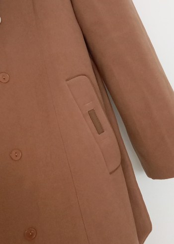 Kahverengi Kadın Süet Uzun Kürklü Kaban - Görsel 5