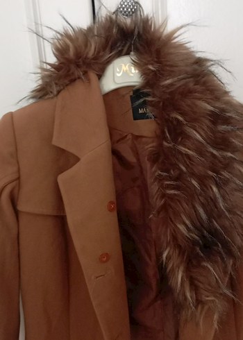 Kahverengi Kadın Süet Uzun Kürklü Kaban - Görsel 9