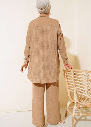Bej Kadın Keten Takım Uzun Kollu - Görsel 4