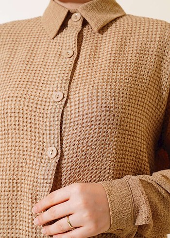 Bej Kadın Keten Takım Uzun Kollu - Görsel 3