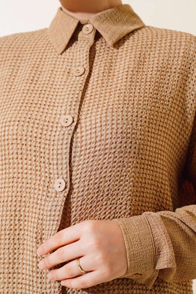 Bej Kadın Keten Takım Uzun Kollu - Görsel 3