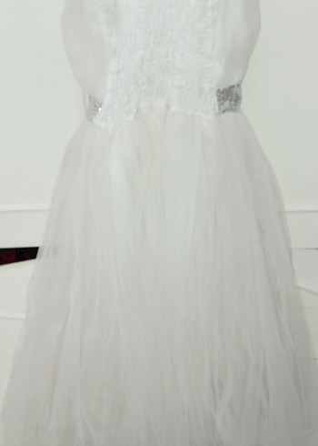 Kemer Detaylı Beyaz Klasik Kız Çocuk Elbisesi - Görsel 4