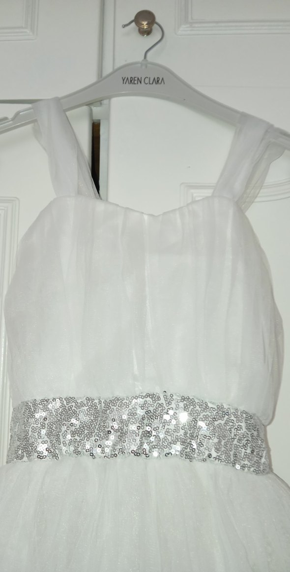 Kemer Detaylı Beyaz Klasik Kız Çocuk Elbisesi - Görsel 2