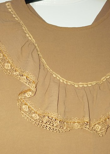 Bej Uzun Kollu Fırfırlı Kadın Elbise - Görsel 4