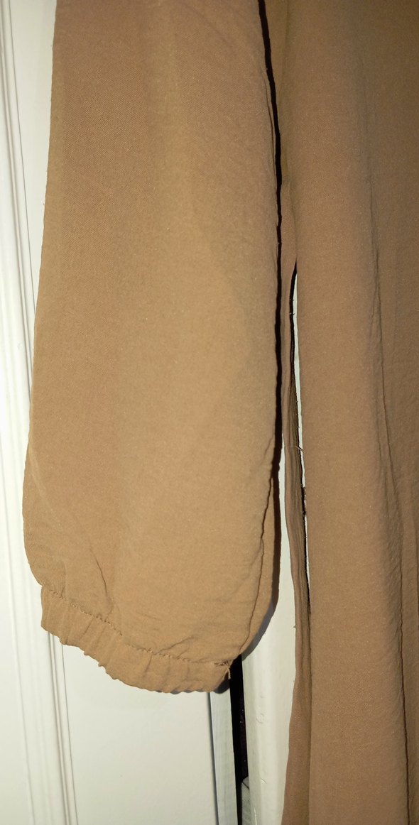 Bej Uzun Kollu Fırfırlı Kadın Elbise - Görsel 3