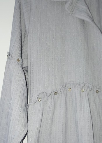 Gri Uzun Kollu Bol Kesim Keten Gömlek - Görsel 2