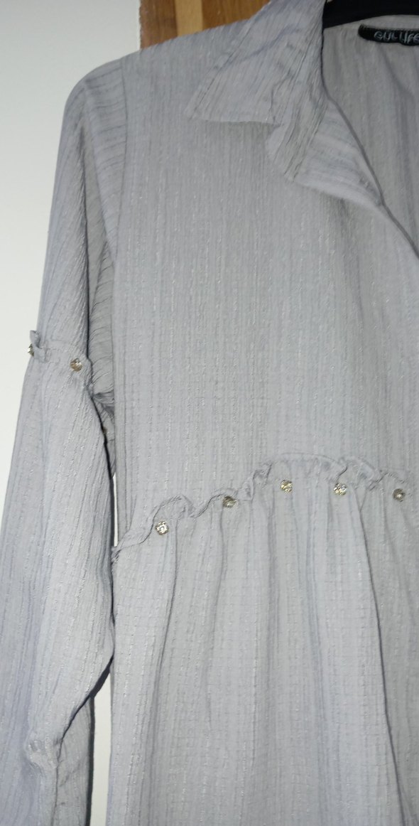 Gri Uzun Kollu Bol Kesim Keten Gömlek - Görsel 2