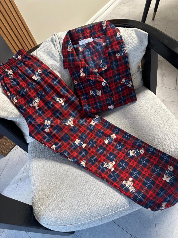 Kırmızı Baskılı Kadın Pijama Takımı - Görsel 2