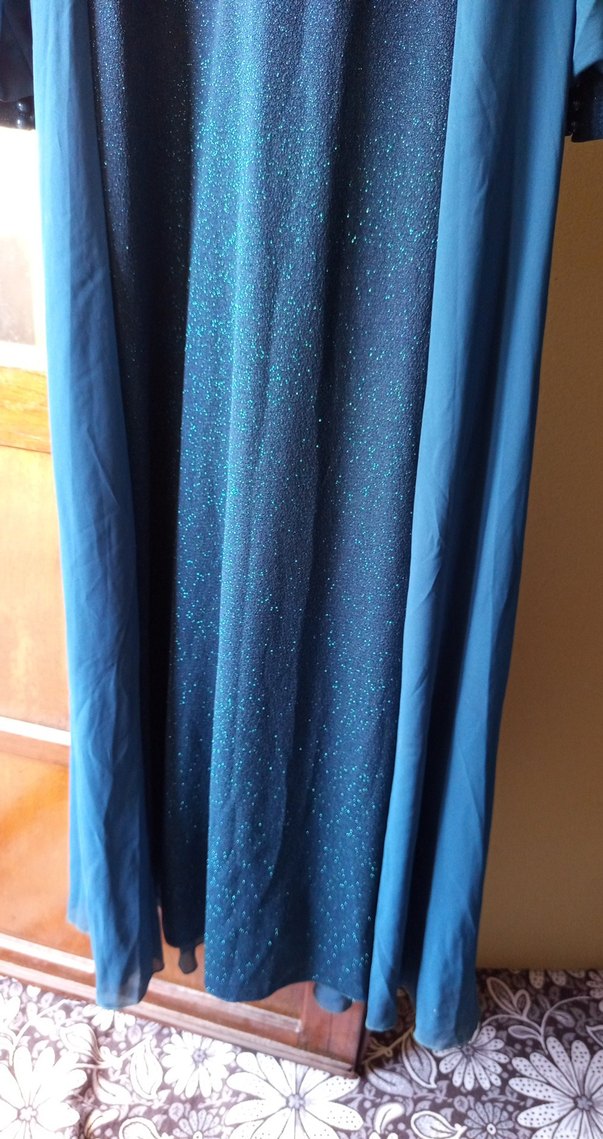 Uzun Kollu Turkuaz Drapeli Abiye Elbise - Görsel 5