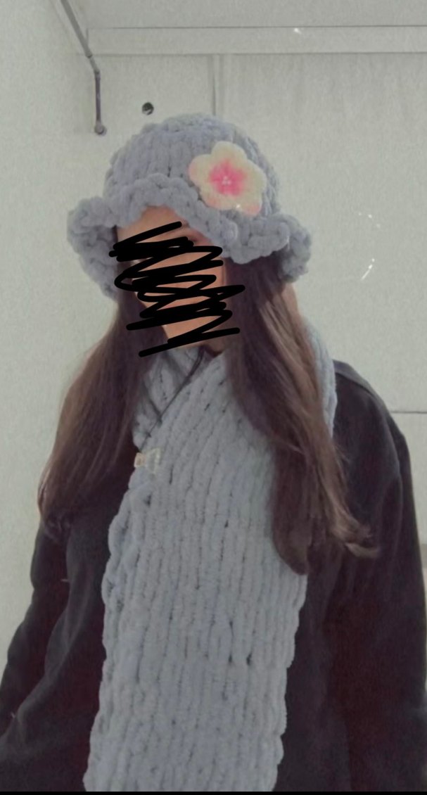 bucket çiçek detaylı şapka ve atkı takımı - Görsel 2