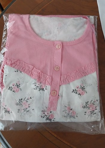 Pembe Baskılı Gecelik Uzun Kollu - Görsel 2