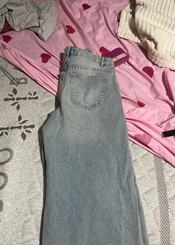 28 Beden gri Renk LCW Jean Gri Bağlama Desenli Bol Kesim Kadın Kot
