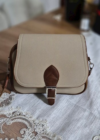 Bej Deri Kadın Çanta, Kemer Detaylı - Görsel 11