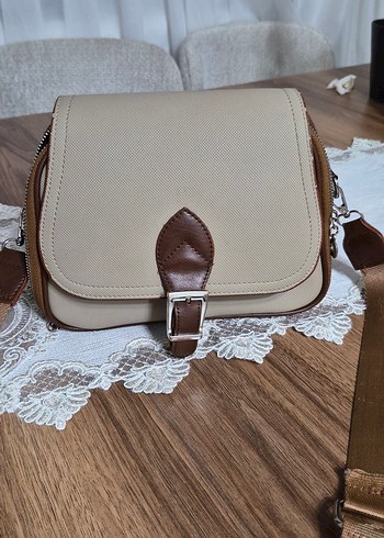 Bej Deri Kadın Çanta, Kemer Detaylı - Görsel 13