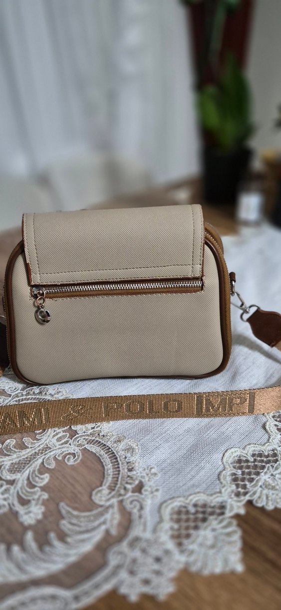 Bej Deri Kadın Çanta, Kemer Detaylı - Görsel 3