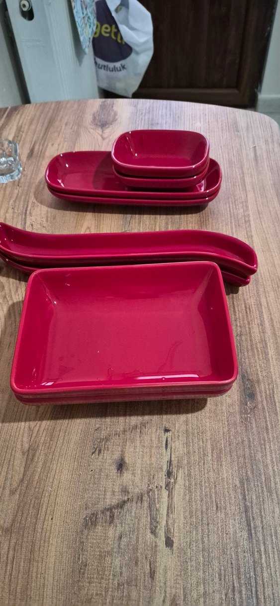 Koyu Kırmızı Seramik kahvaltı  Seti - Görsel 4