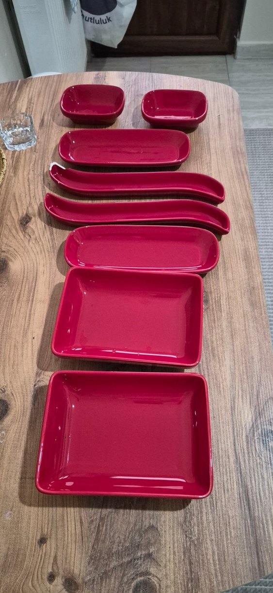 Koyu Kırmızı Seramik kahvaltı  Seti - Görsel 2