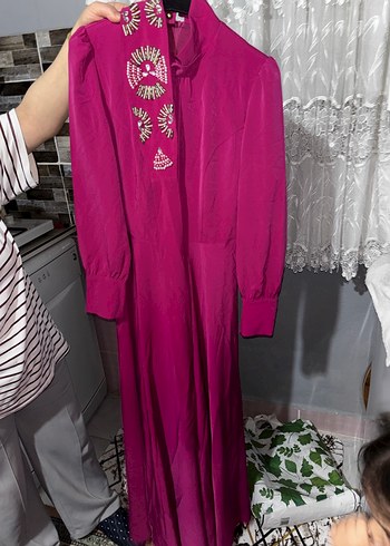 Uzun Mor Kadın Abiye Elbise - Görsel 16