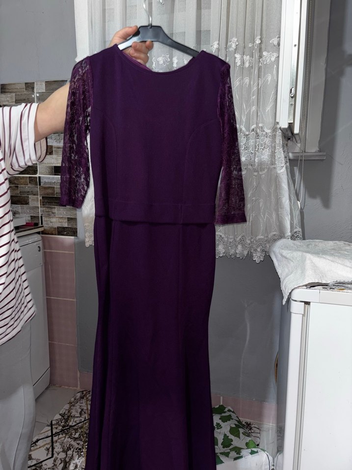 Uzun Mor Kadın Abiye Elbise - Görsel 2