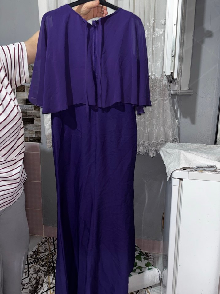 Uzun Mor Kadın Abiye Elbise - Görsel 3