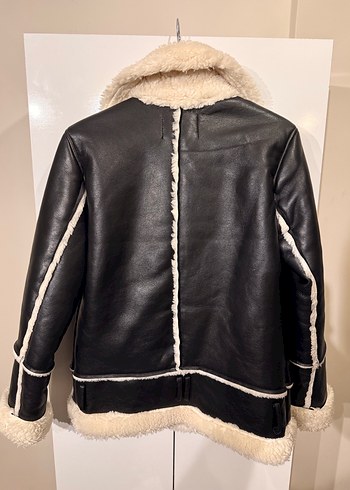Kürklü Siyah Deri Biker Ceket - Görsel 3