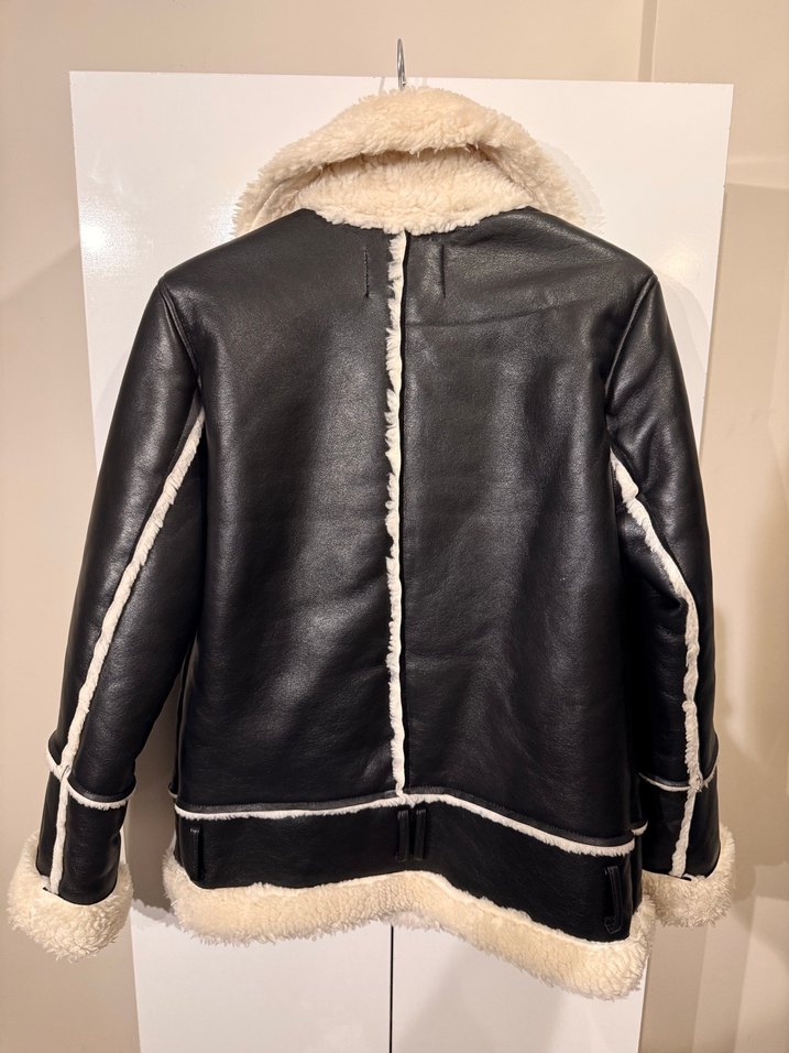 Kürklü Siyah Deri Biker Ceket - Görsel 3