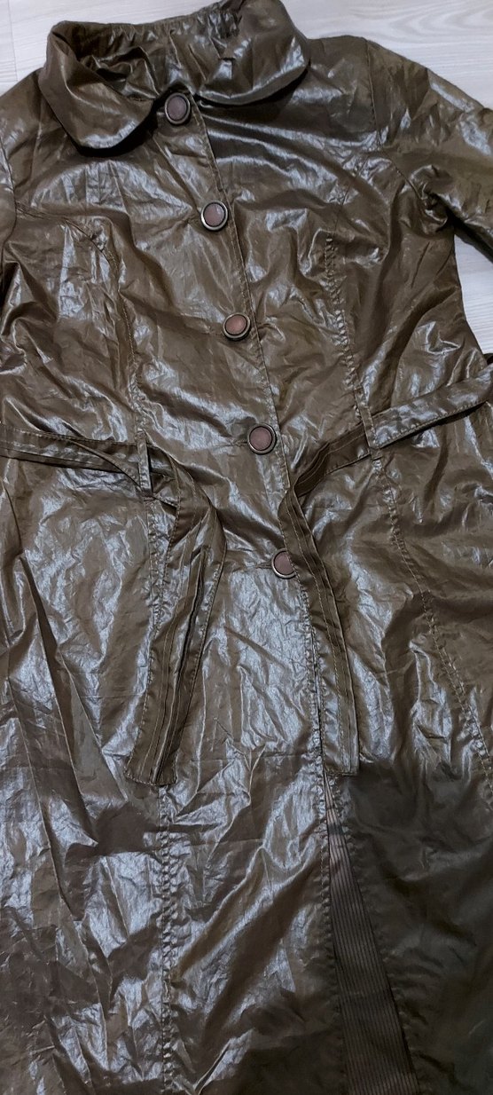 Kahverengi  Uzun Kuşaklı Yağmurluk - Görsel 4