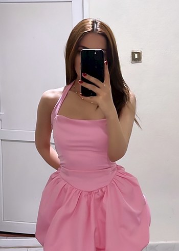 Pembe Mini Balon Elbise