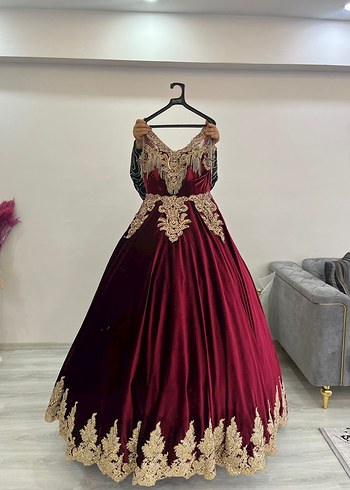 Bordo İşlemeli Uzun Bindallı