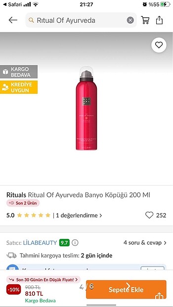 Beden Renk RITUAL (Ayurveda) Krem Seti