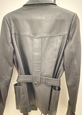 Kadın Siyah Deri Kemerli Biker Ceket - Görsel 2