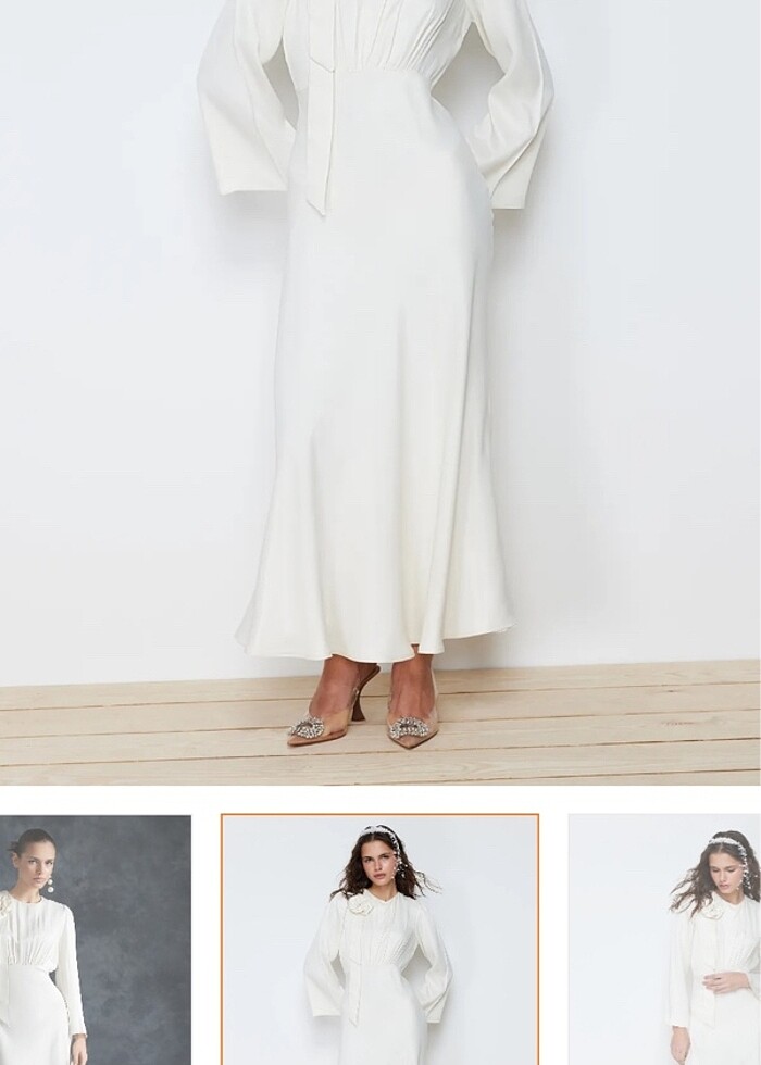 Saten beyaz nikah elbisesi - Görsel 3