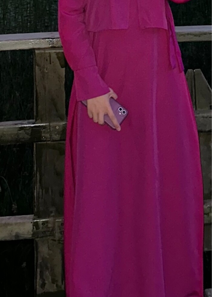 Pembe tesettür elbise - Görsel 3