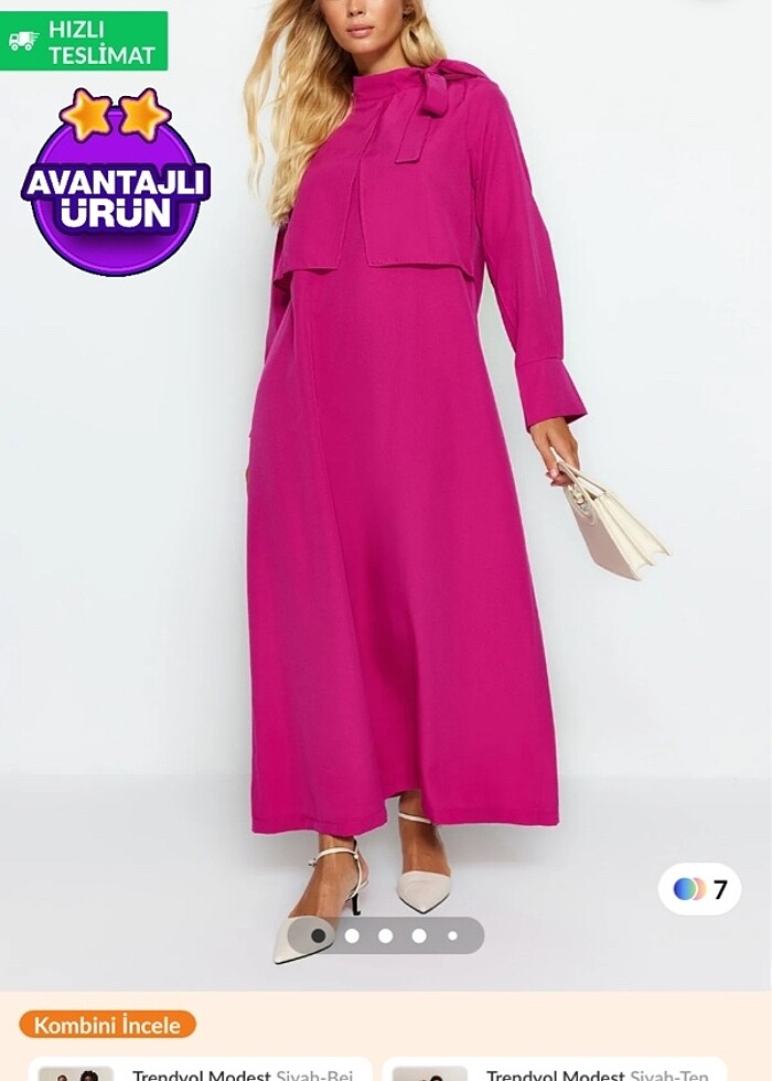 Pembe tesettür elbise - Görsel 5