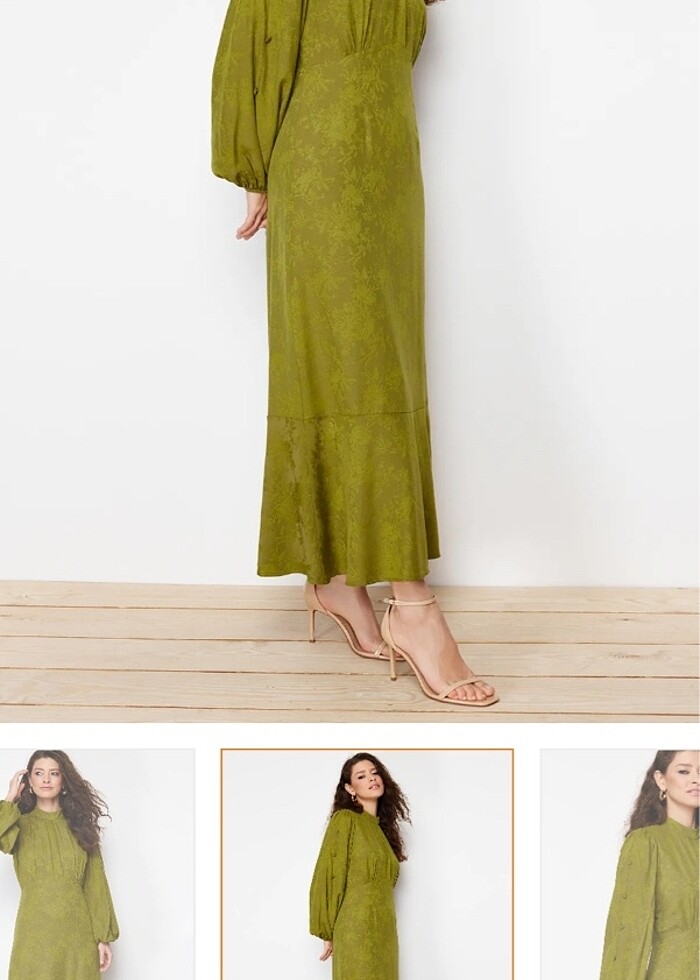 Tesettür yağ yeşili elbise - Görsel 3